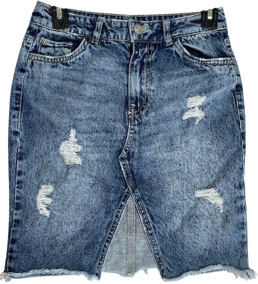 Divided by HM Denim Skirt Women Size 4 Blue Slits 100% Cotton Distress Y2K